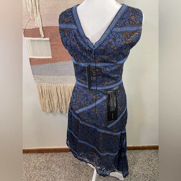 NWT BCBGMaxAzria Blue Lace Asymmetrical Cocktail Midi Dress 2 - Picture 6 of 10